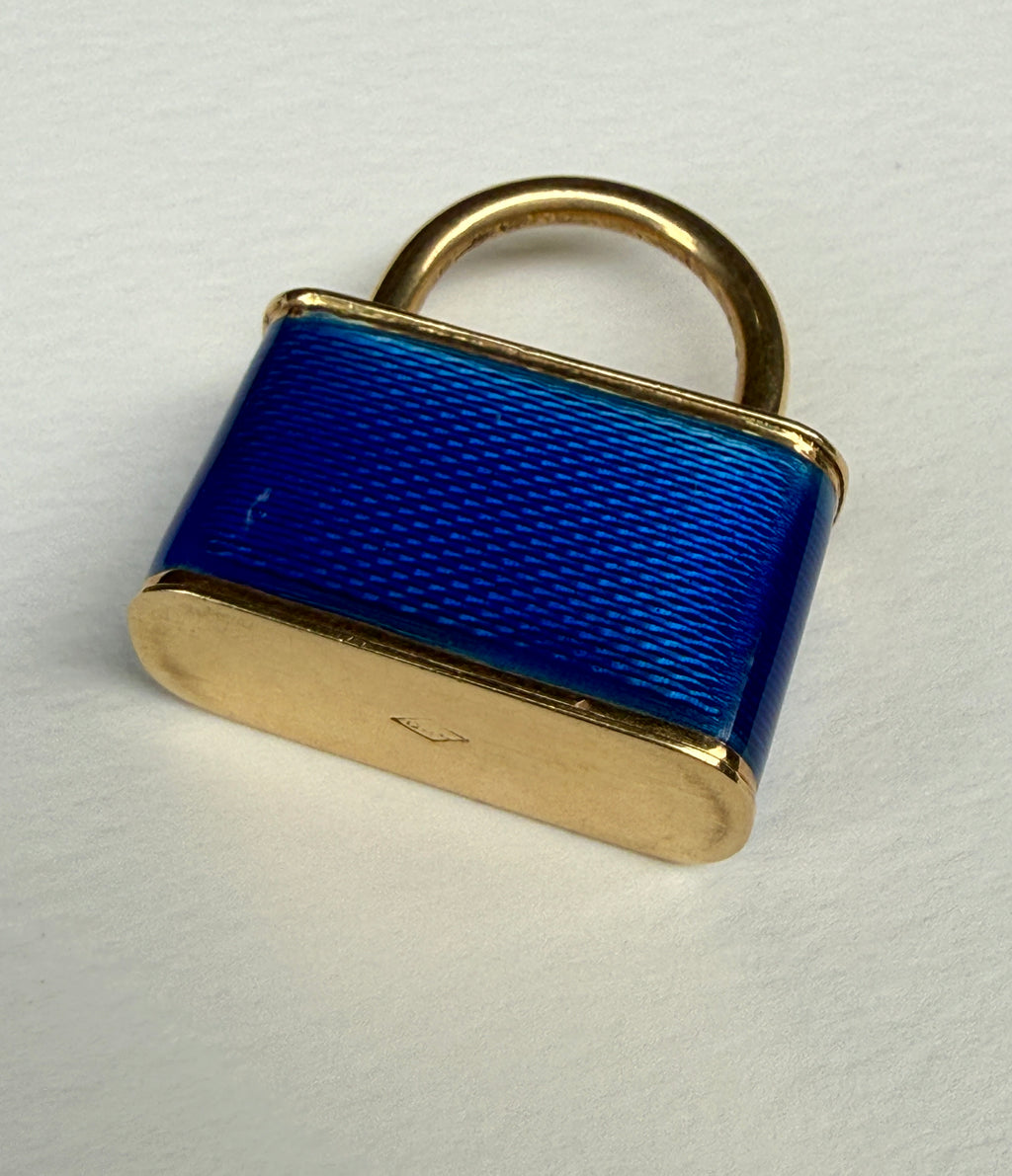 French Vintage 18k with Enamel Padlock Pendant