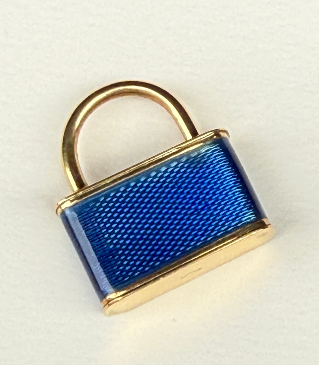 French Vintage 18k with Enamel Padlock Pendant