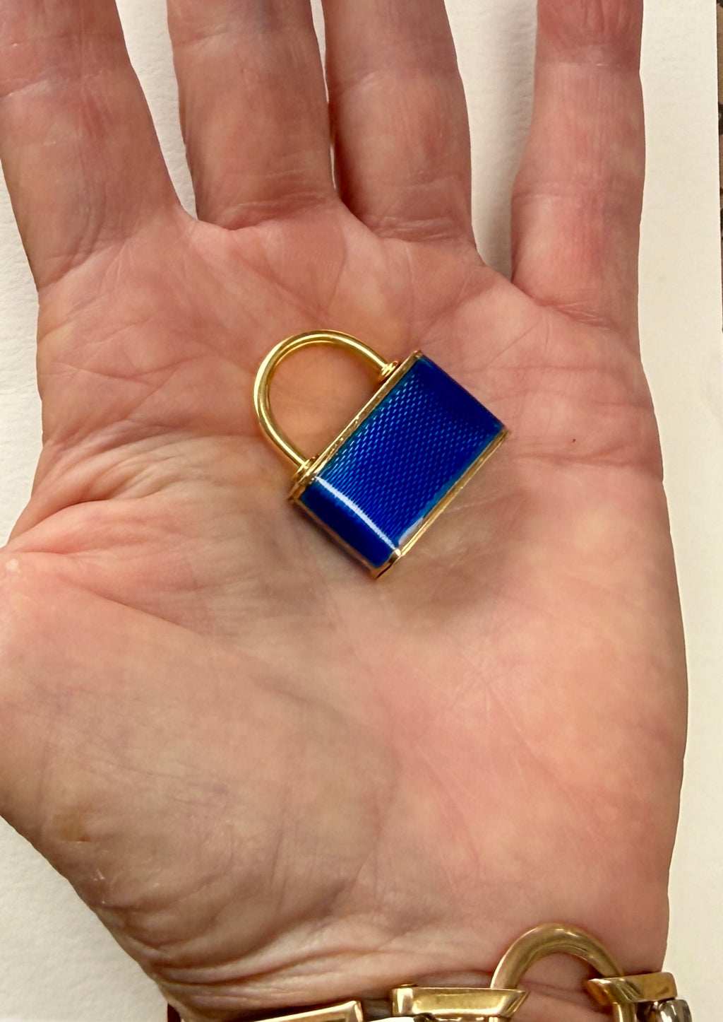 French Vintage 18k with Enamel Padlock Pendant