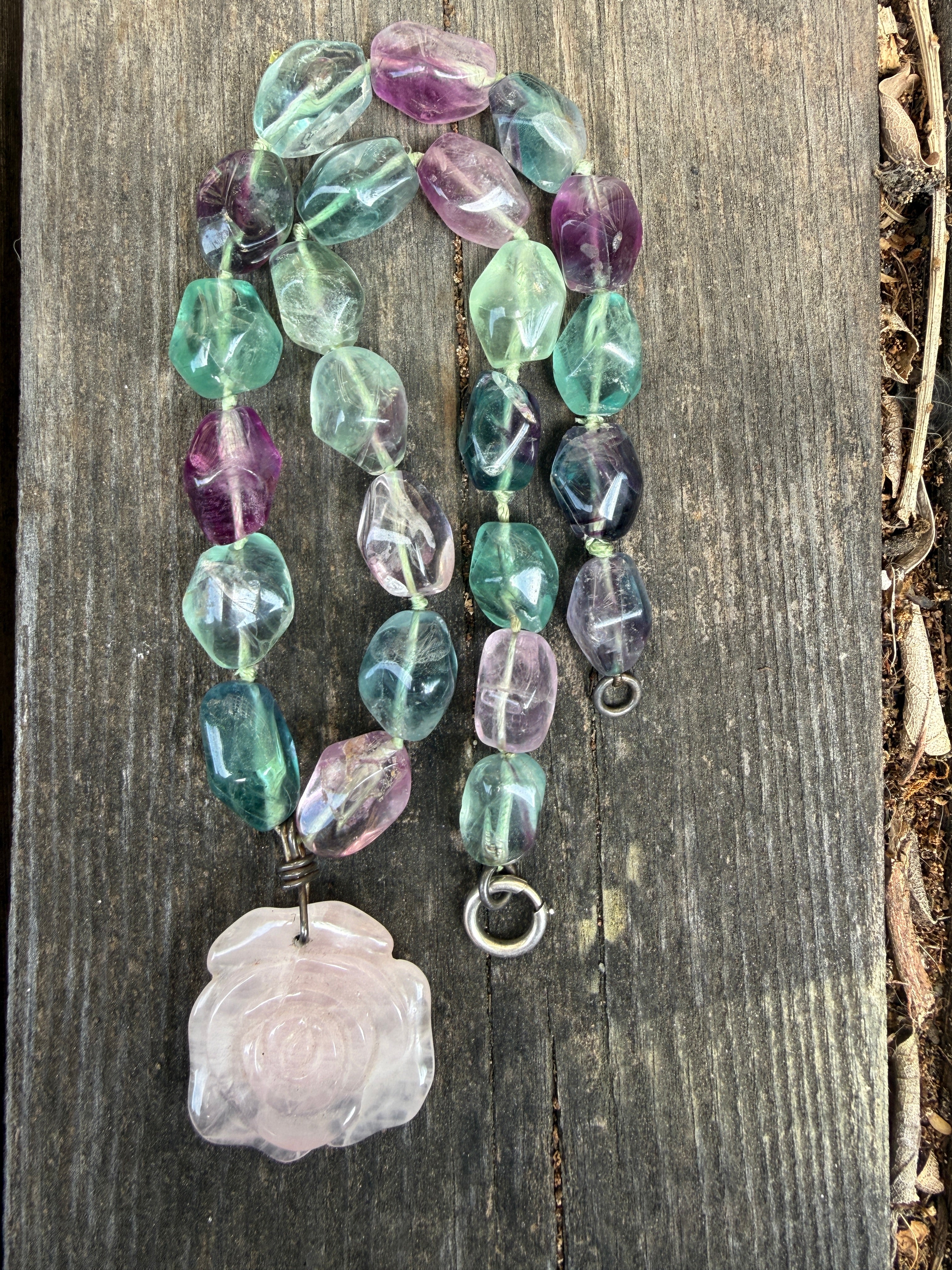 Chunky Vintage Fluorite Beads with Rosy Pendant