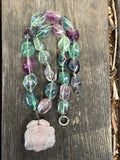 Chunky Vintage Fluorite Beads with Rosy Pendant