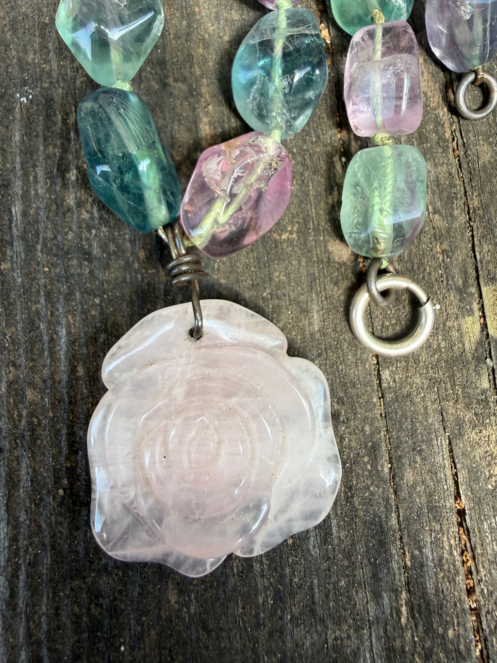 Chunky Vintage Fluorite Beads with Rosy Pendant